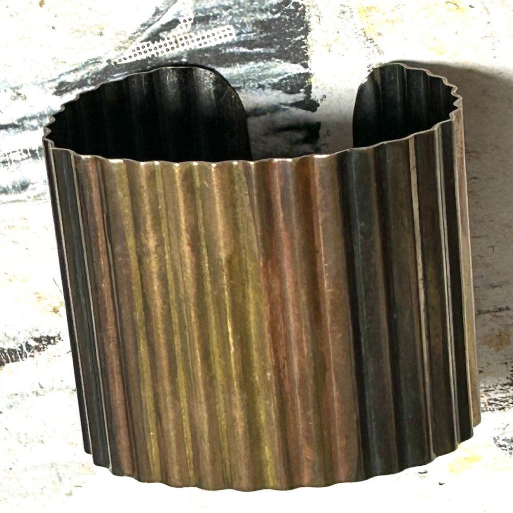 Vintage Copper Brass Gun Metal Artist Industrial Wide Modernist Cuff Bracelet